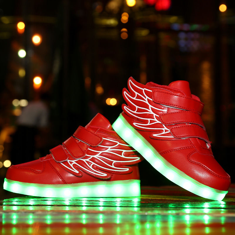 Kids High Top LED Light Up Shoes -Boy & Girl's Glowing Sneakers Red Black  White | eBay